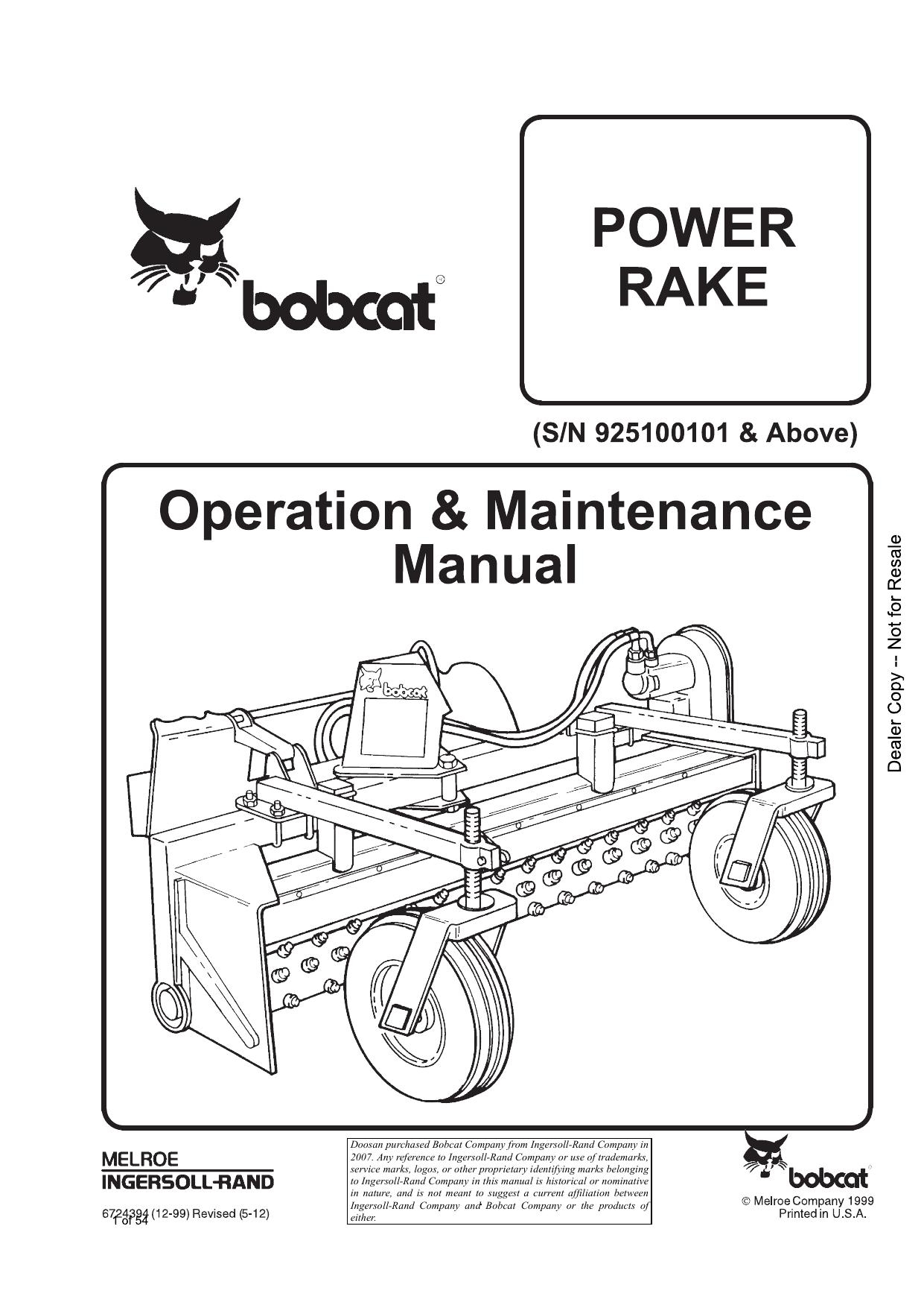 POWER Rake Attachment Operation & Maintenance Manual Bobcat